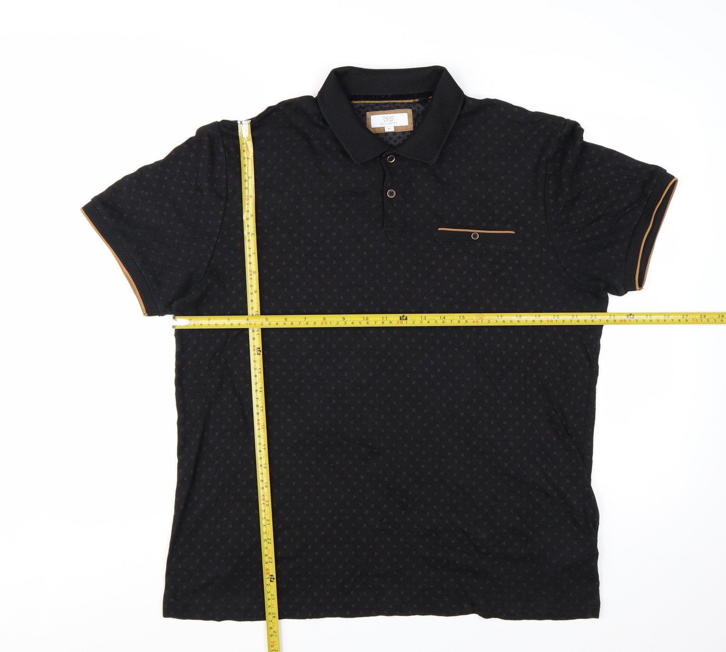 Next Men's Black Geometric Cotton Modal Polo Shirt XL