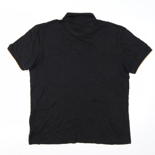 Next Men's Black Geometric Cotton Modal Polo Shirt XL