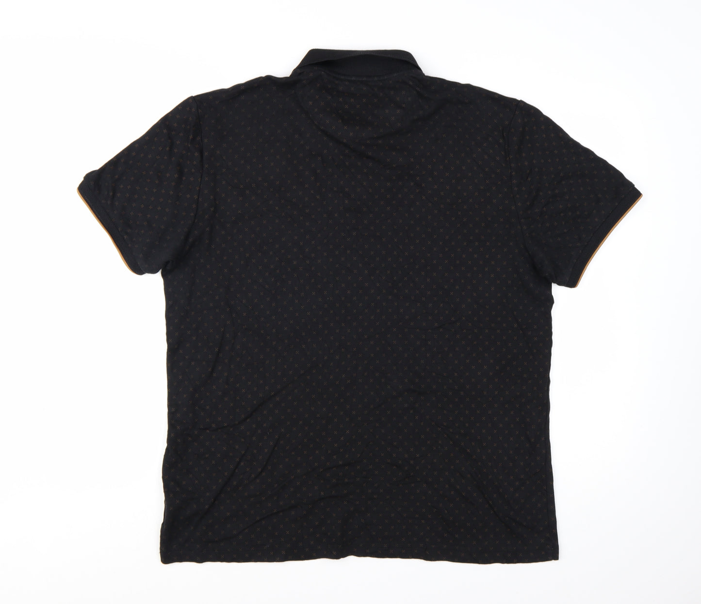 Next Men's Black Geometric Cotton Modal Polo Shirt XL