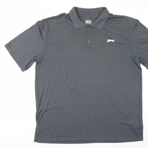 Slazenger Men’s Grey Check Polo Shirt 2XL Breathable Sports Top