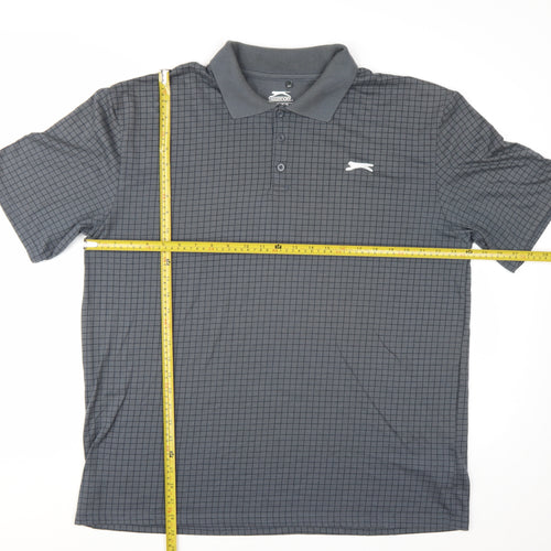 Slazenger Men’s Grey Check Polo Shirt 2XL Breathable Sports Top