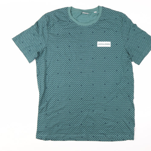 Jack & Jones Men's Green 2XL Graphic Print Crew Neck T-Shirt