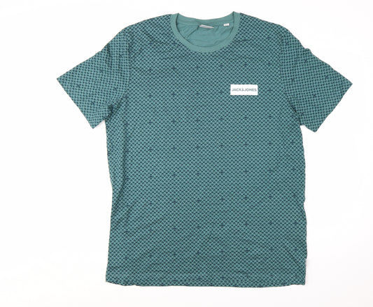 Jack & Jones Men's Green 2XL Graphic Print Crew Neck T-Shirt
