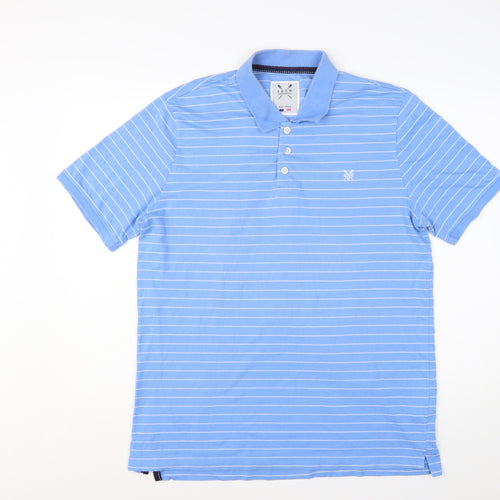 Crew Clothing Co Men Blue Striped Polo Shirt Size 2XL Cotton