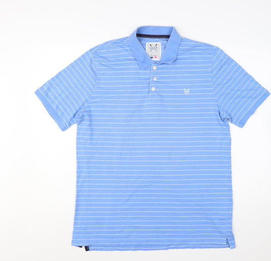 Crew Clothing Co Men Blue Striped Polo Shirt Size 2XL Cotton