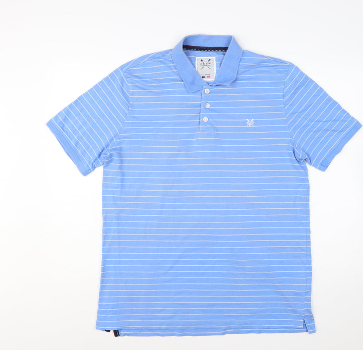 Crew Clothing Co Men Blue Striped Polo Shirt Size 2XL Cotton