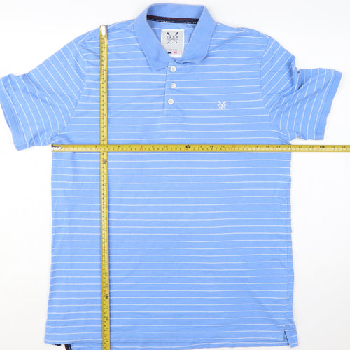 Crew Clothing Co Men Blue Striped Polo Shirt Size 2XL Cotton