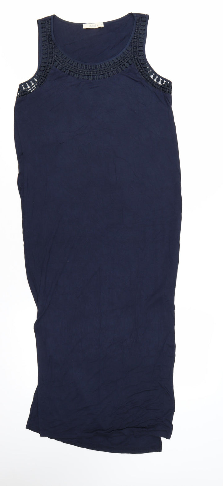 Oasis Women Blue Maxi Sleeveless Crochet Neck Viscose Dress M