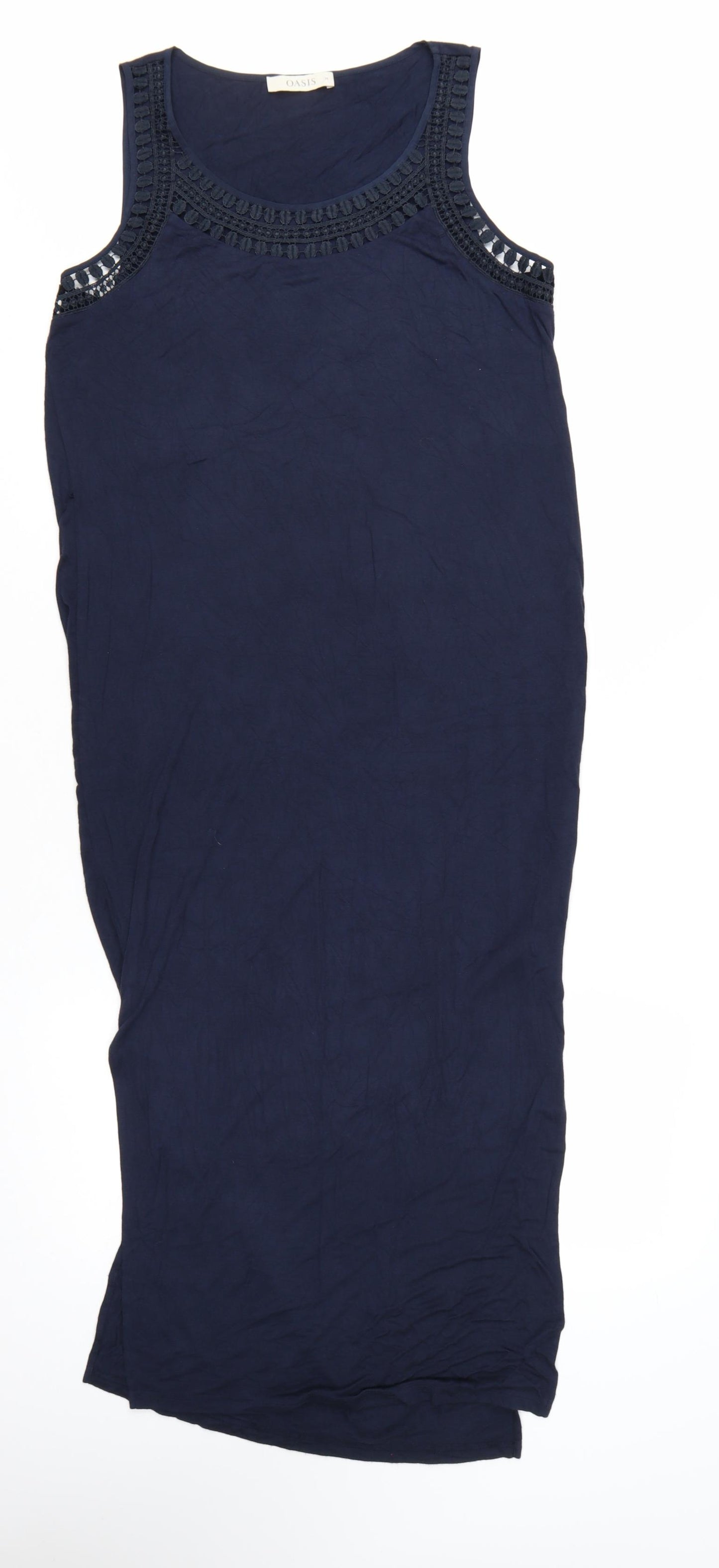 Oasis Women Blue Maxi Sleeveless Crochet Neck Viscose Dress M