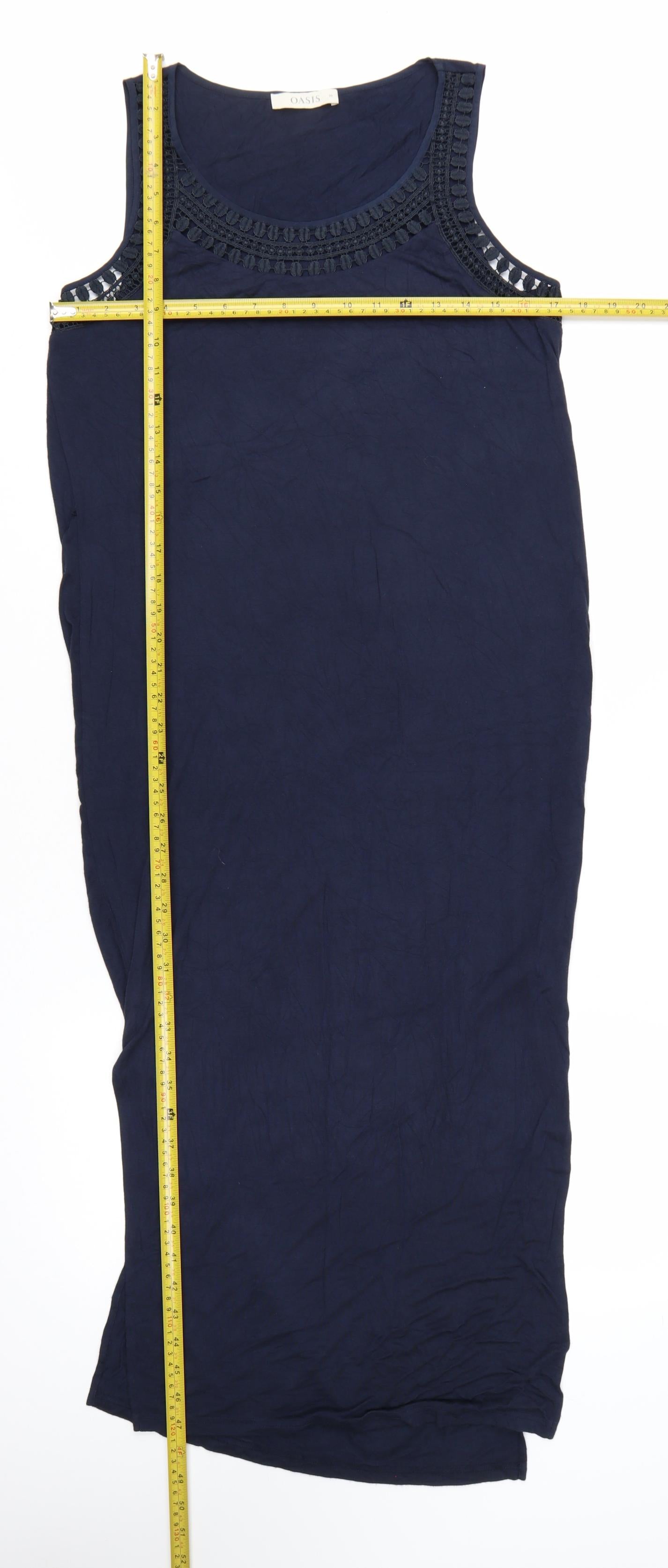 Oasis Women Blue Maxi Sleeveless Crochet Neck Viscose Dress M