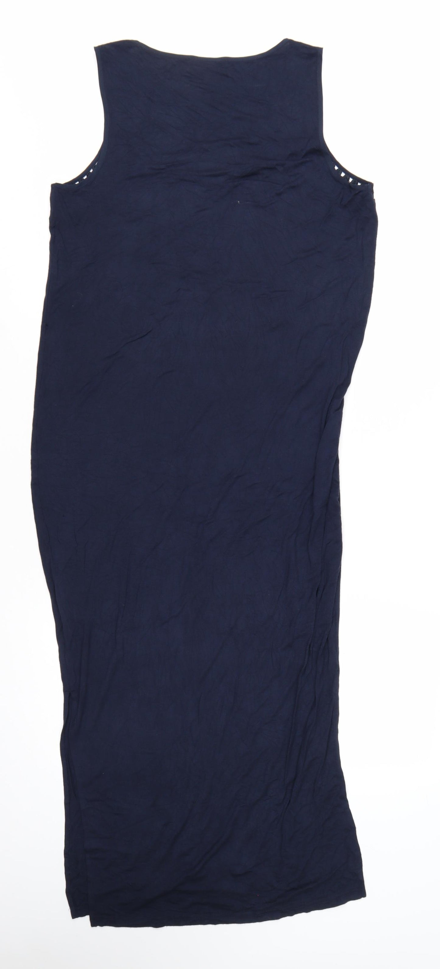 Oasis Women Blue Maxi Sleeveless Crochet Neck Viscose Dress M