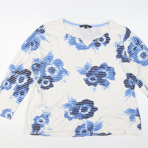 Bonmarché Women Blue Floral 3/4 Sleeve Cotton T-Shirt Size 20
