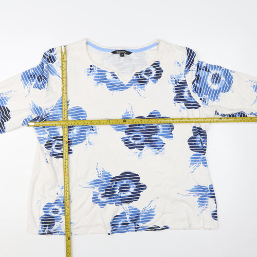 Bonmarché Women Blue Floral 3/4 Sleeve Cotton T-Shirt Size 20