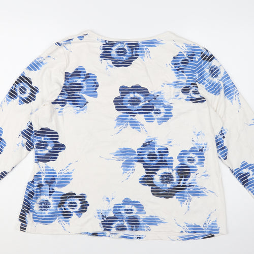 Bonmarché Women Blue Floral 3/4 Sleeve Cotton T-Shirt Size 20