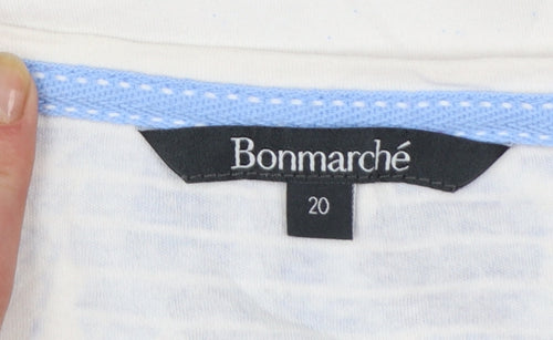 Bonmarché Women Blue Floral 3/4 Sleeve Cotton T-Shirt Size 20