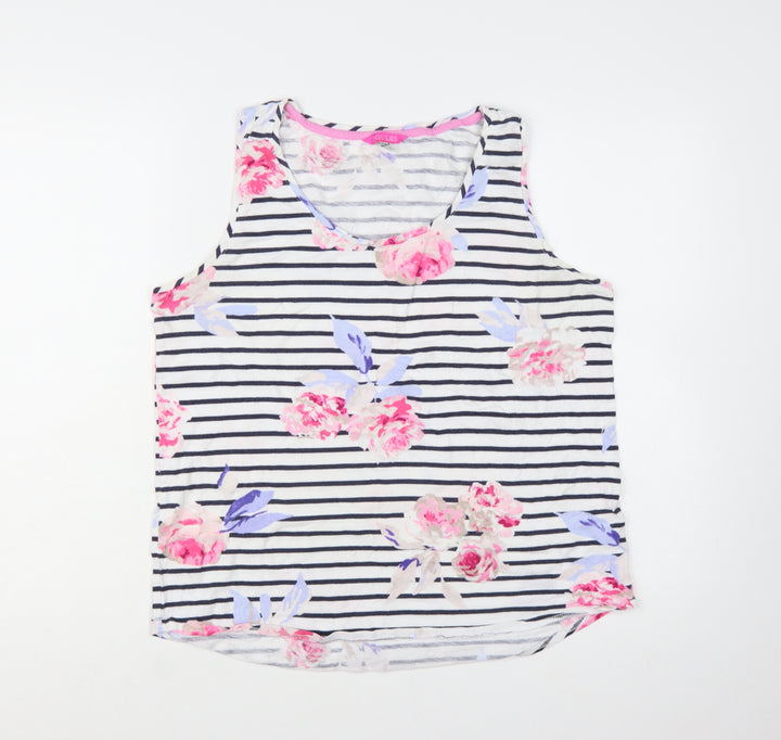 Joules Women's Multicoloured Floral Striped Cotton Sleeveless Tank Size 16
