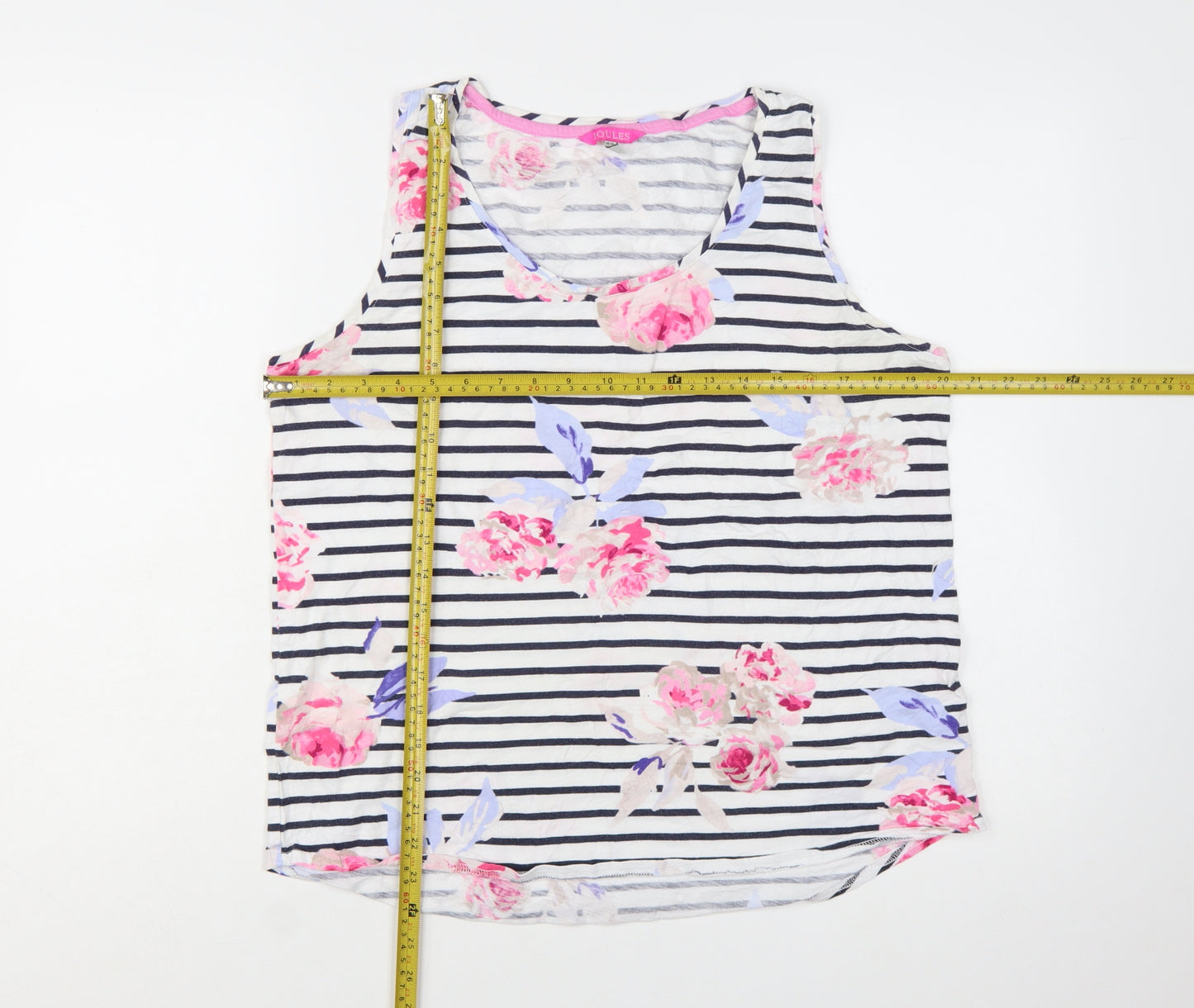 Joules Women's Multicoloured Floral Striped Cotton Sleeveless Tank Size 16
