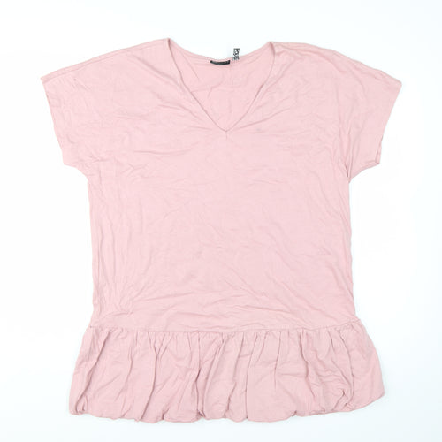 ASOS DESIGN Women’s Pink Cotton Tunic Top Size 8 Petite V-Neck Ruffle Hem