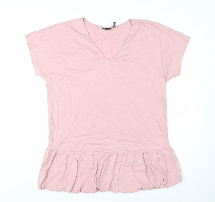 ASOS DESIGN Women’s Pink Cotton Tunic Top Size 8 Petite V-Neck Ruffle Hem