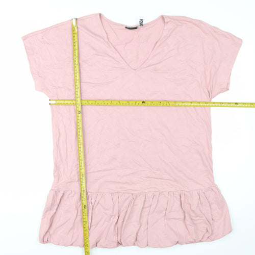 ASOS DESIGN Women’s Pink Cotton Tunic Top Size 8 Petite V-Neck Ruffle Hem