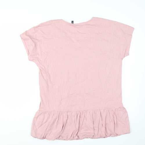 ASOS DESIGN Women’s Pink Cotton Tunic Top Size 8 Petite V-Neck Ruffle Hem