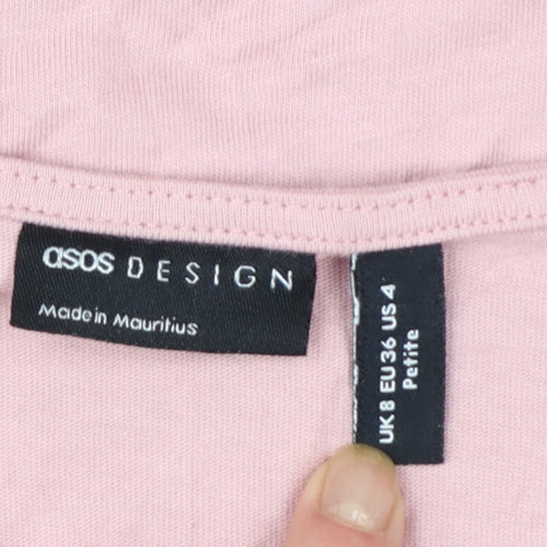 ASOS DESIGN Women’s Pink Cotton Tunic Top Size 8 Petite V-Neck Ruffle Hem