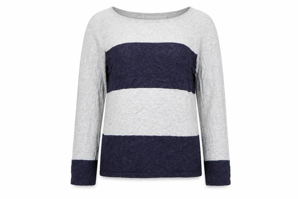 Front view of Mint Velvet Women's Grey Stripe jumper, size 12