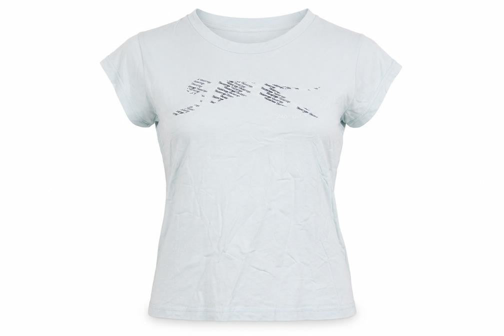 Front view of Slazenger women’s blue cotton short sleeve basic t-shirt, size UK 12