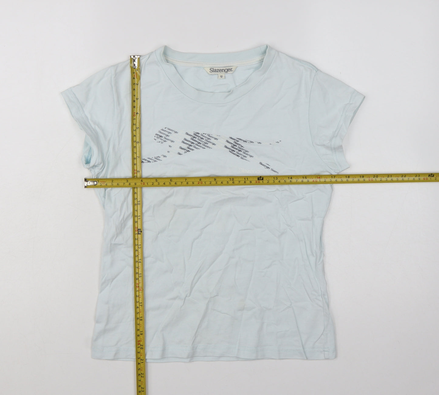 Slazenger Womens Blue Cotton Short Sleeve Basic T-Shirt Size 12