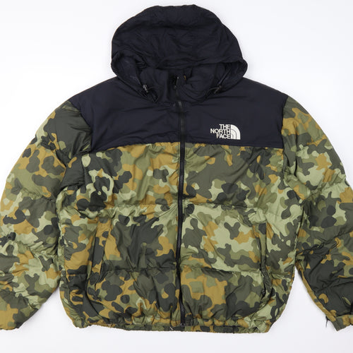 The North Face Men's Green Camouflage Puffer Jacket XL Hooded Down