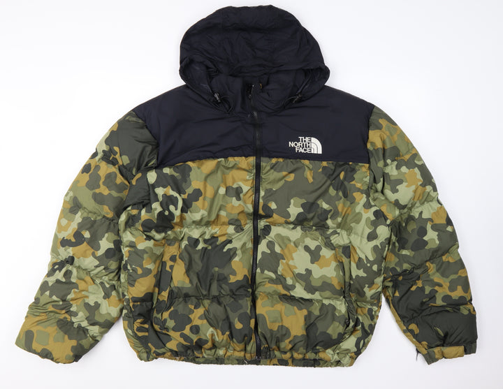 The North Face Men's Green Camouflage Puffer Jacket XL Hooded Down