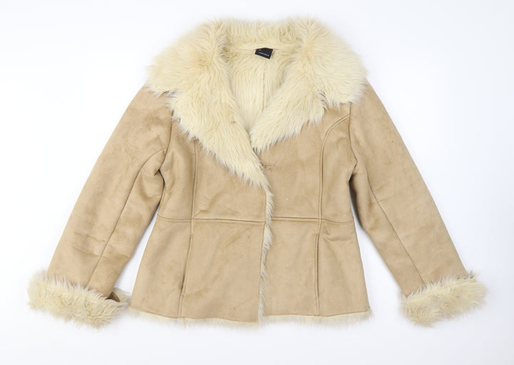 Foxhole Women Beige Faux Fur Trim Suede Biker Jacket Size 12