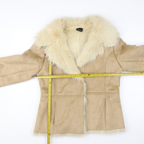 Foxhole Women Beige Faux Fur Trim Suede Biker Jacket Size 12