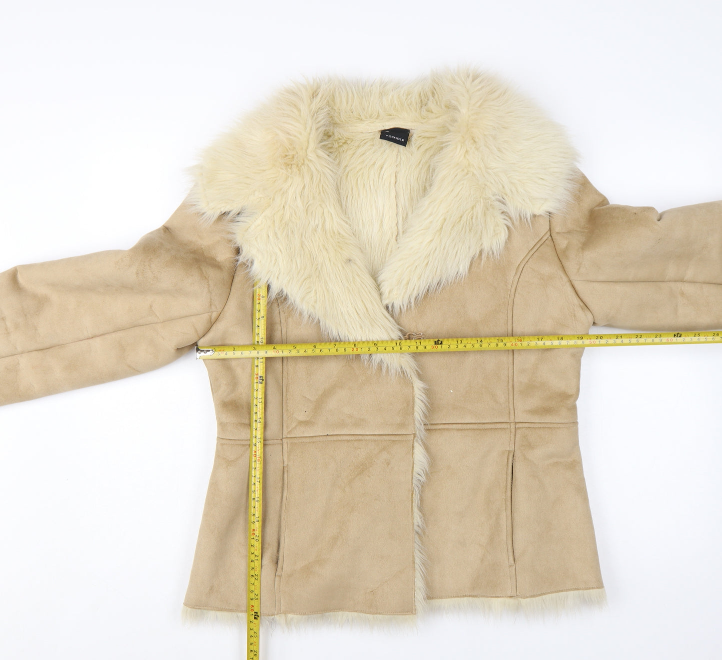 Foxhole Women Beige Faux Fur Trim Suede Biker Jacket Size 12