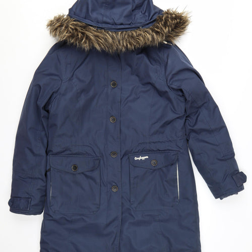Craghoppers Women's Blue Waterproof Parka Coat Size 12 Hooded Fur Trim