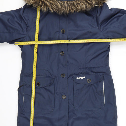 Craghoppers Women's Blue Waterproof Parka Coat Size 12 Hooded Fur Trim