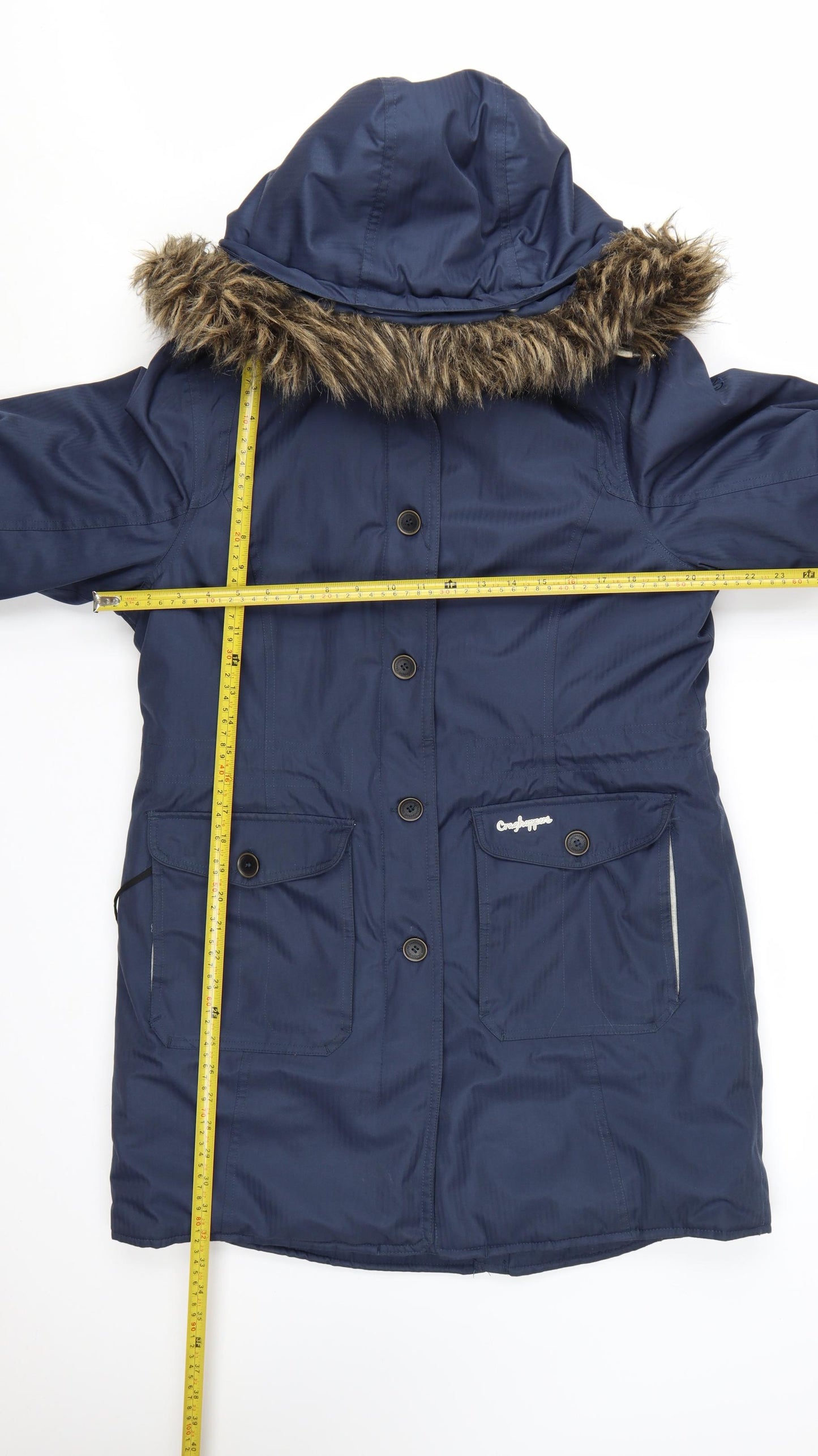 Craghoppers Women's Blue Waterproof Parka Coat Size 12 Hooded Fur Trim