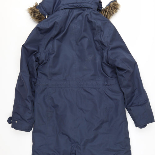 Craghoppers Women's Blue Waterproof Parka Coat Size 12 Hooded Fur Trim