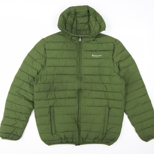 Aquascutum Men’s Green Hooded Puffer Jacket L Polyester Full Zip