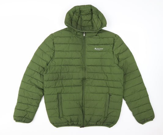 Aquascutum Men’s Green Hooded Puffer Jacket L Polyester Full Zip