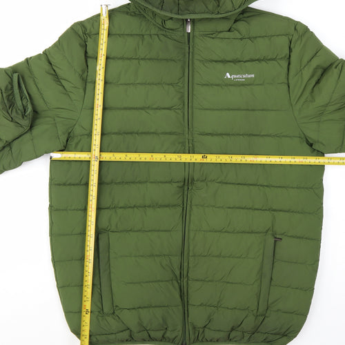 Aquascutum Men’s Green Hooded Puffer Jacket L Polyester Full Zip