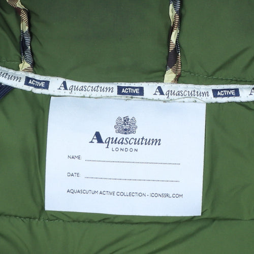 Aquascutum Men’s Green Hooded Puffer Jacket L Polyester Full Zip