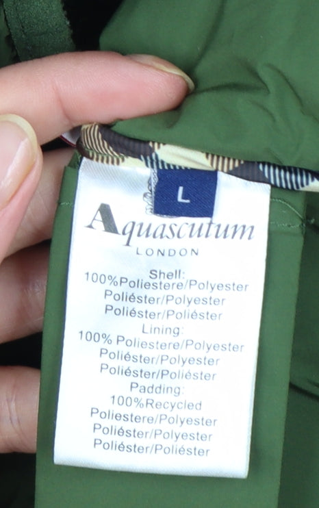 Aquascutum Men’s Green Hooded Puffer Jacket L Polyester Full Zip