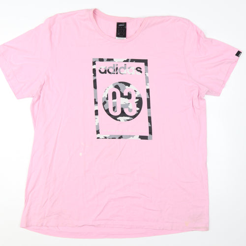 Adidas Men's Pink 2XL Graphic Logo Cotton T-Shirt