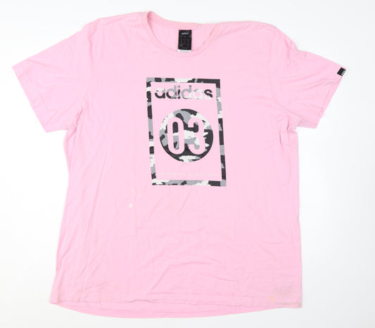 Adidas Men's Pink 2XL Graphic Logo Cotton T-Shirt