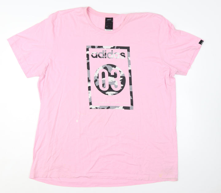 Adidas Men's Pink 2XL Graphic Logo Cotton T-Shirt