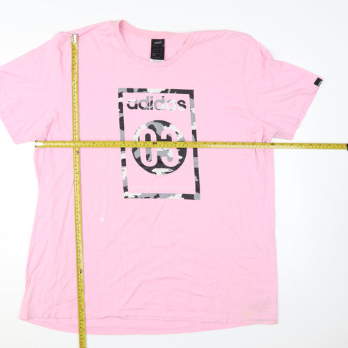 Adidas Men's Pink 2XL Graphic Logo Cotton T-Shirt