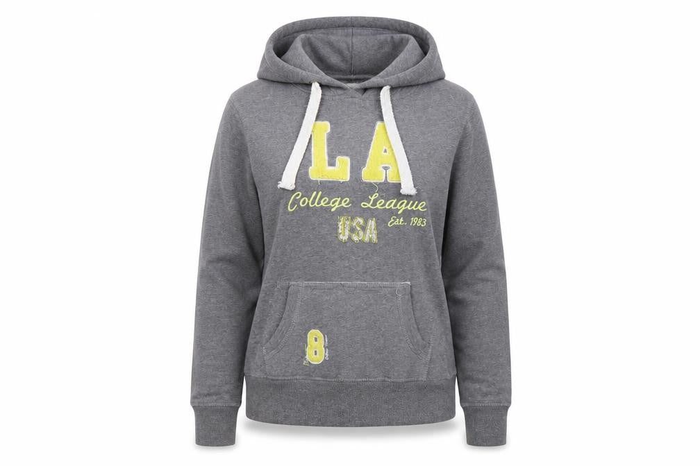 Front view of Authentic Women's Grey Hoodie, size 14, LA College Print