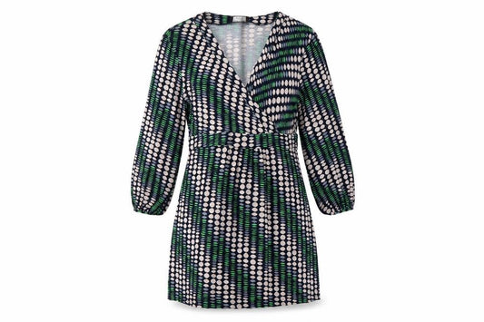 Front view of Principles Petite Women's Multicoloured Geometric Wrap Blouse, size 10