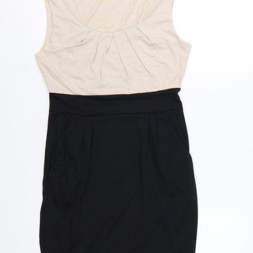 GReeNCE Women Beige Black Colourblock Sleeveless Sheath Dress M
